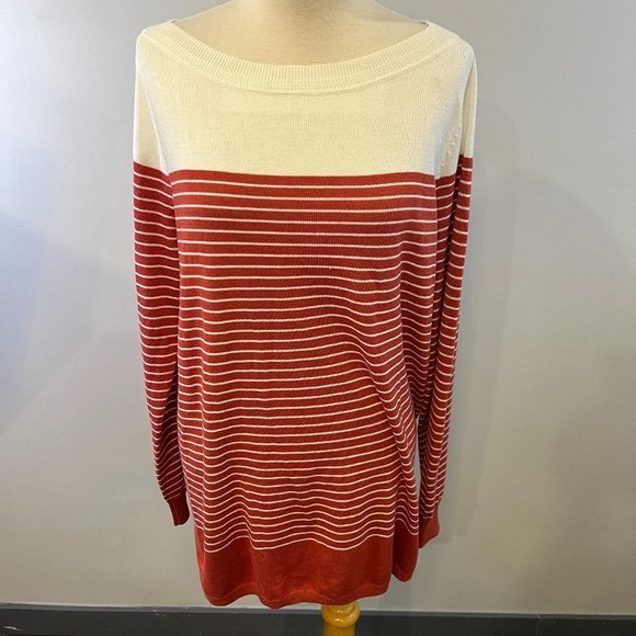 NWT CASLON Colorblock Stripe Sweater in Rust Placed Stripe (S) - Picture 3 of 11